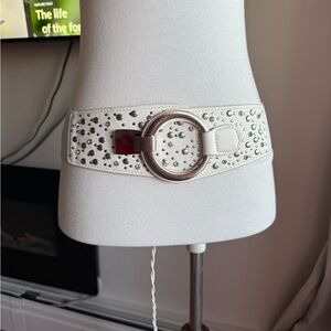 White Studded Belt with Silver Buckle